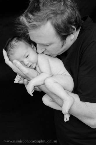 Newborn Baby and Father Portrait Brisbane