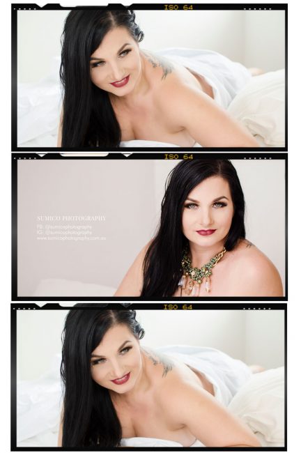Boudoir Photography in white sheet Gold Coast