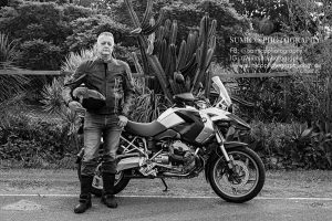 Portrait of man with his BMW bike