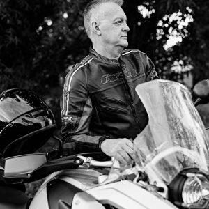 Portrait of men with his bike Portrait of man with his BMW bike