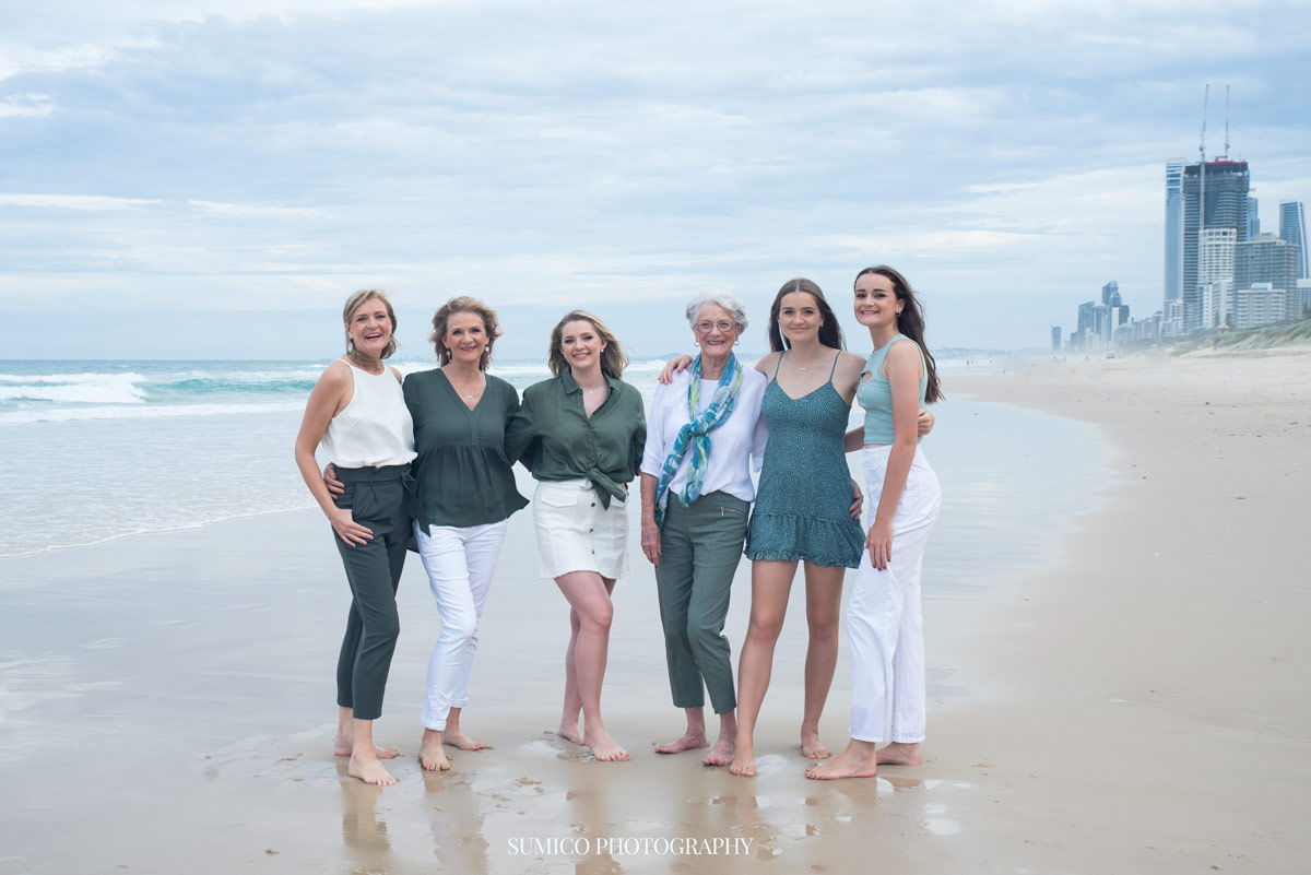 3 Generation Family Portrait on the Main Beach, Gold Coast